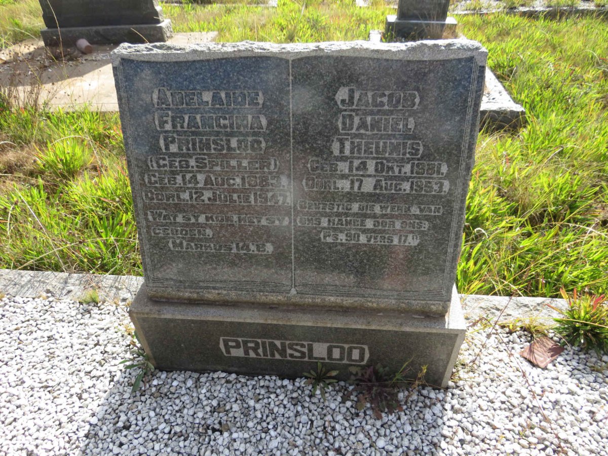 PRINSLOO Jacob Daniel Theunis 1881-1953 & Adelaide Francina SPILLER 1883-1947
