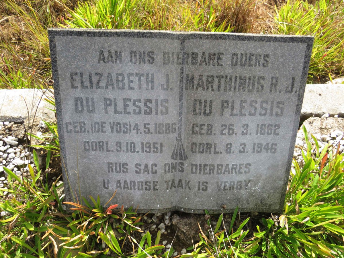 PLESSIS Marthinus R.J., du 1862-1946 & Elizabeth J. DE VOS 1886-1951