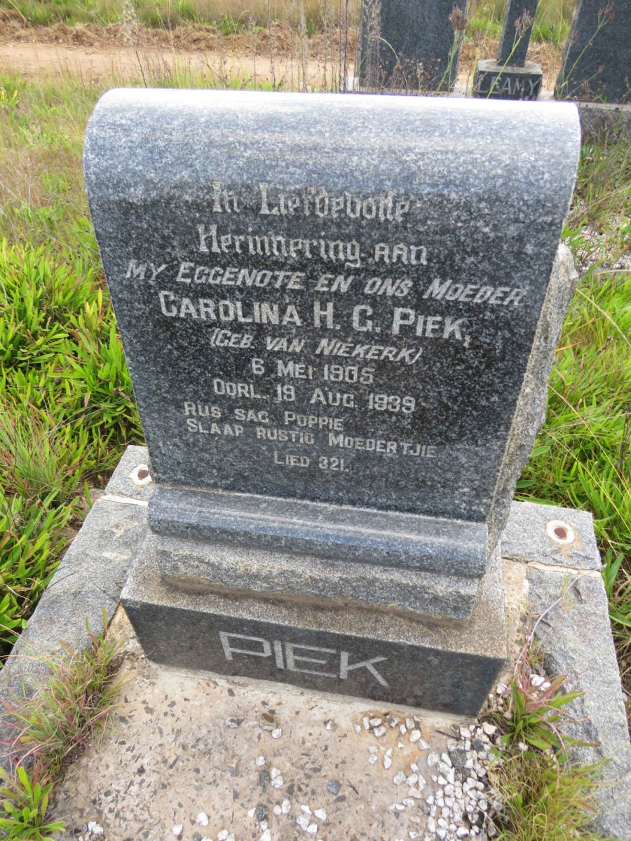 PIEK Carolina H.G. nee VAN NIEKERK 1905-1939