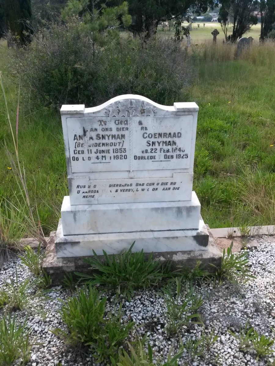 SNYMAN Coenraad 1848-1925 &amp; Anna BEZUIDENHOUT 1853-1920