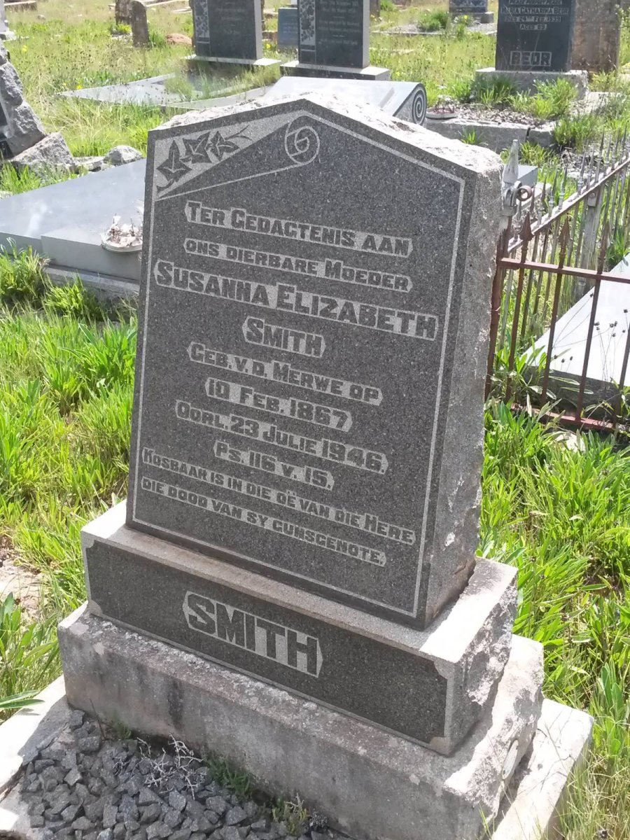 SMITH Susanna Elizabeth nee V.D. MERWE 1867-1946