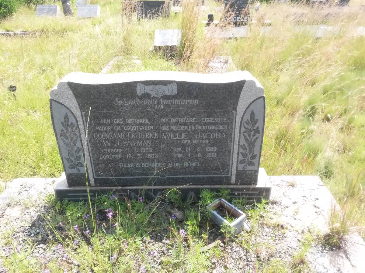 SNYMAN Coenraad Frederick W.J. 1883-1963 &amp; Willie Jacoba MEYER -1961