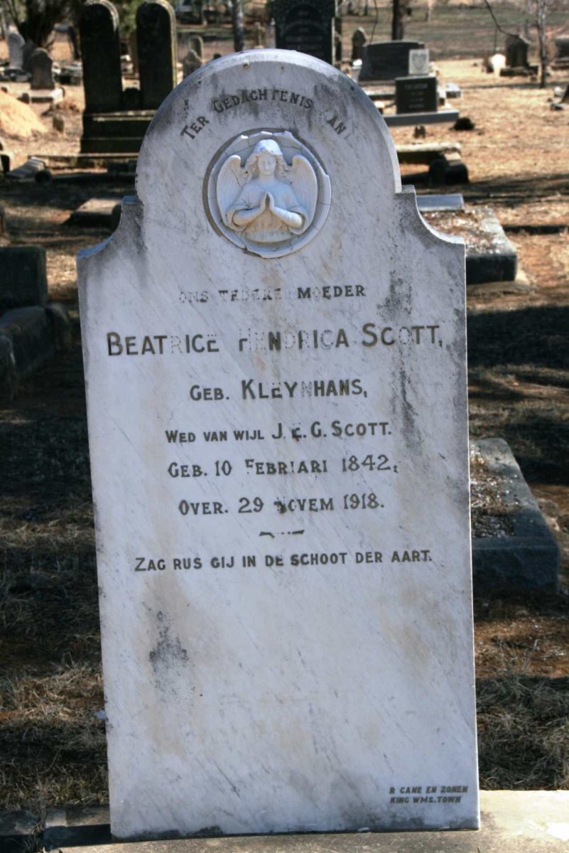 SCOTT Beatrice Hendrica nee KLEYNHANS 1842-1918