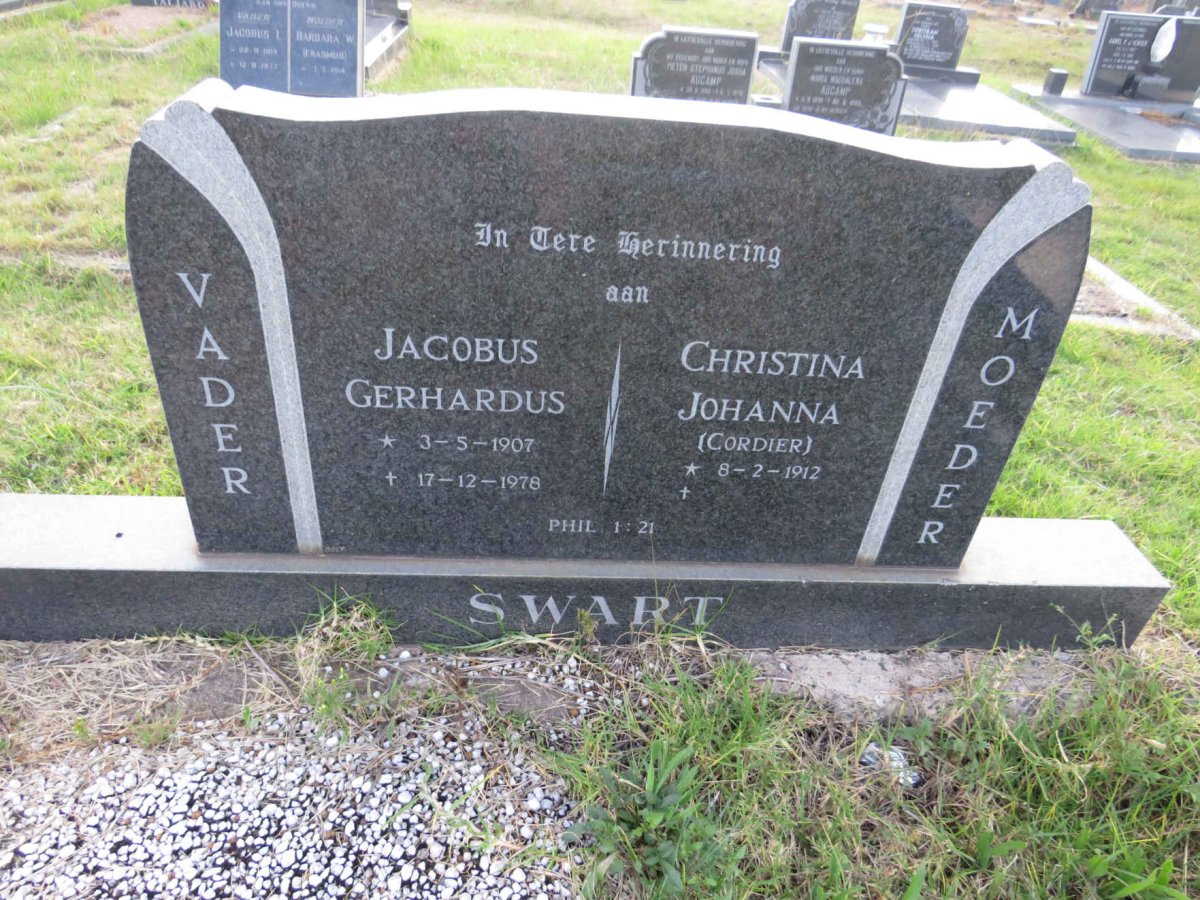 SWART Jacobus Gerhardus 1907-1978 & Christina Johanna CORDIER 1912-
