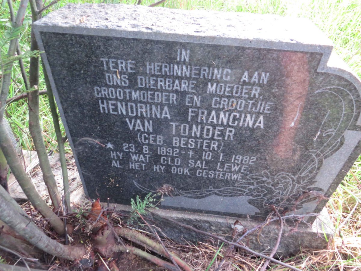 TONDER Hendrina Francina, van nee BESTER 1892-1982
