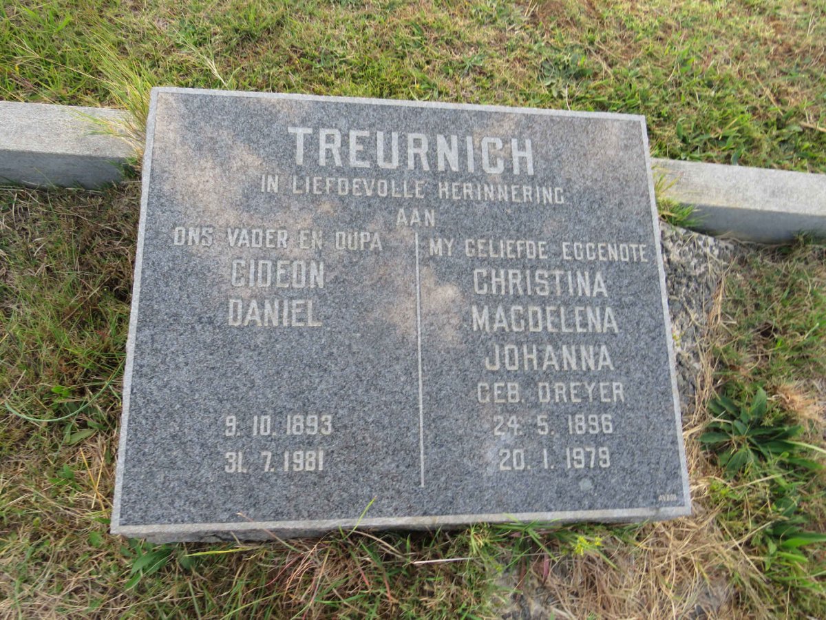 TREURNICH Gideon Daniel 1893-1981 & Christina Magdalena Johanna DREYER 1896-1979