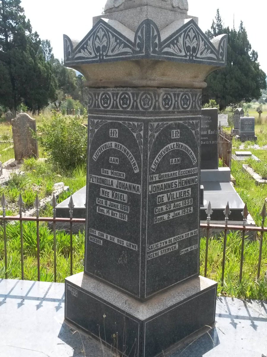 VILLIERS Johannes Henning, de 1858-1926 &amp; Petronella Johanna KRIEL 1968-1951