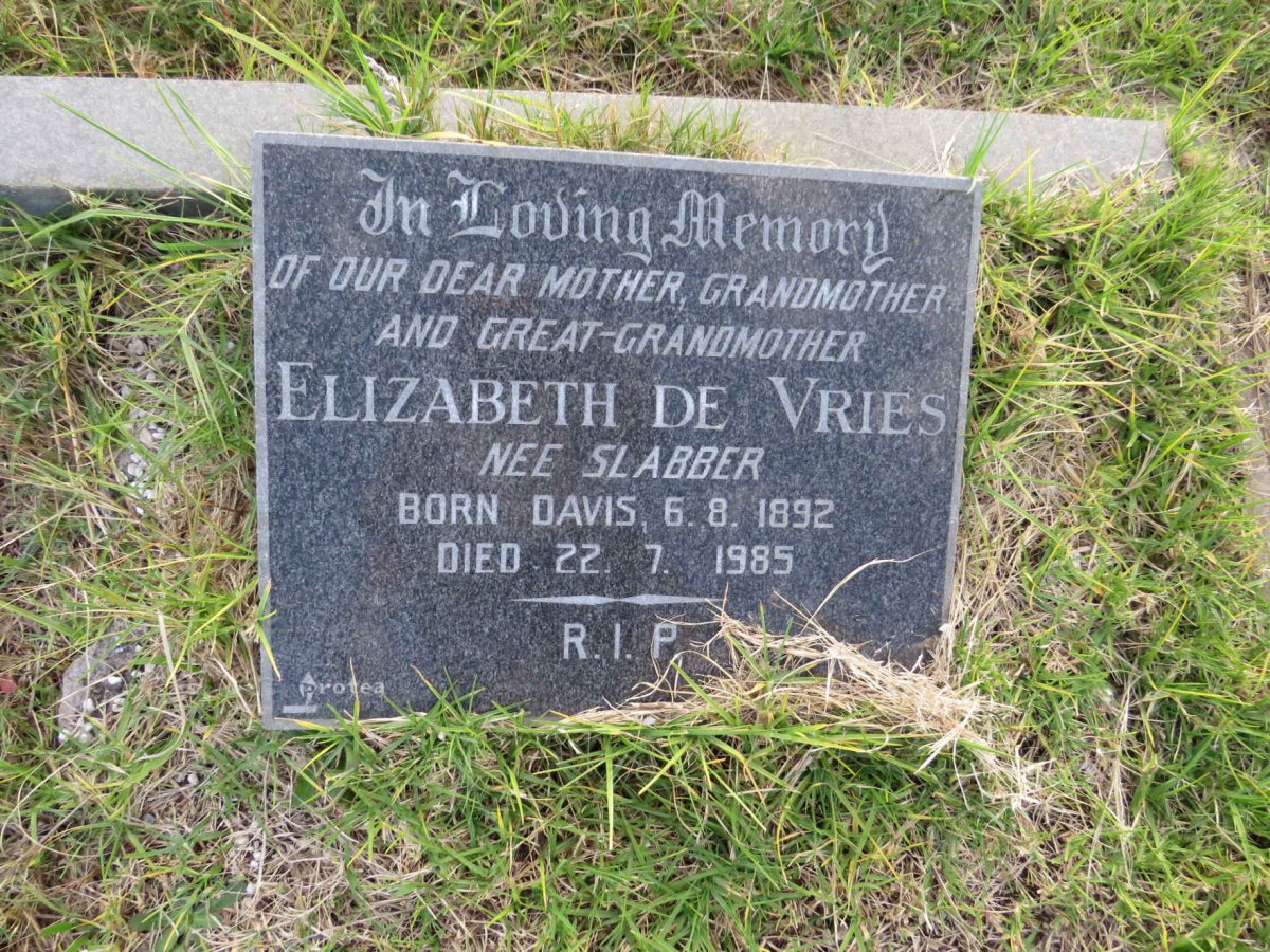 VRIES Elizabeth, de nee SLABBER 1892-1985