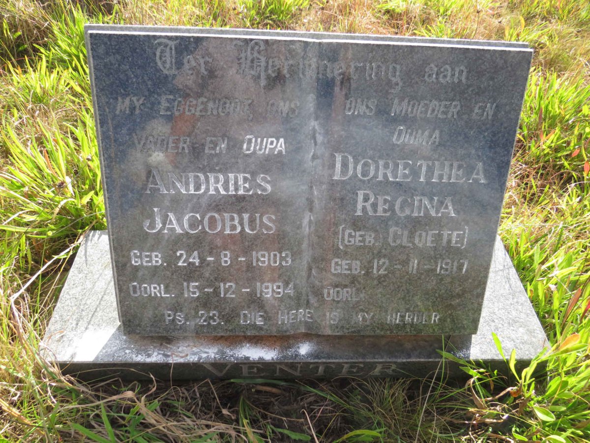 VENTER Andries Jacobus 1903-1994 & Dorethea Regina CLOETE 1917-