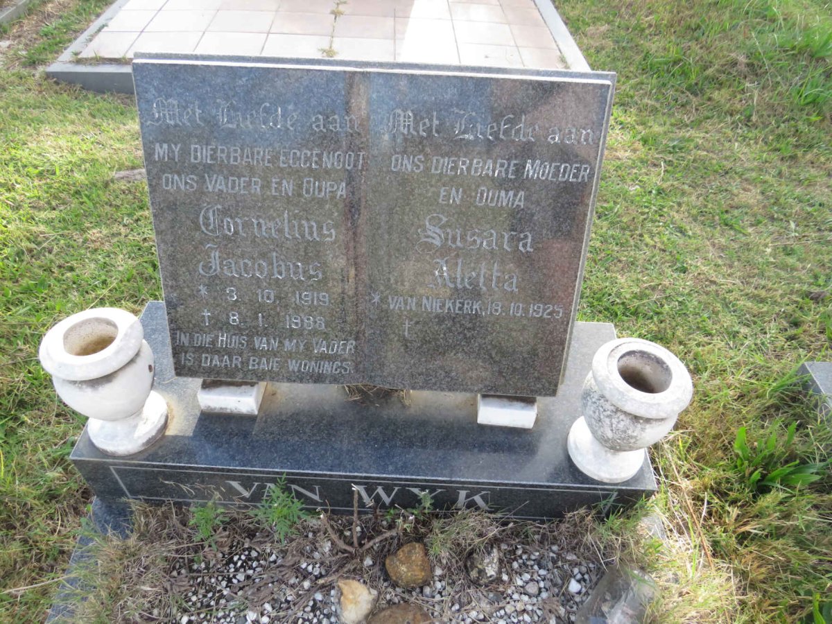 WYK Cornelius Jacobus, van 1919-1988 & Susara Aletta VAN NIEKERK 1925-