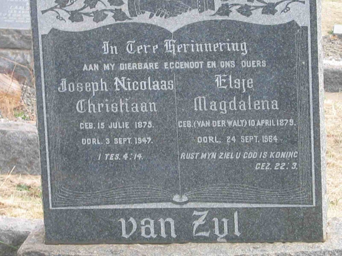 ZYL Joseph Nicolaas Christiaan, van 1875-1947 &amp; Elsje Magdalena VAN DER WALT 1879-1964