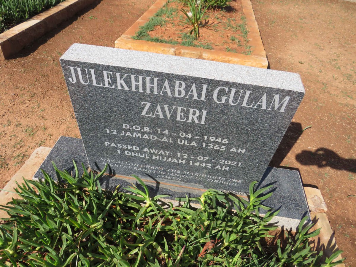 ZAVERI Julekhhabai Gulam 1946-2021