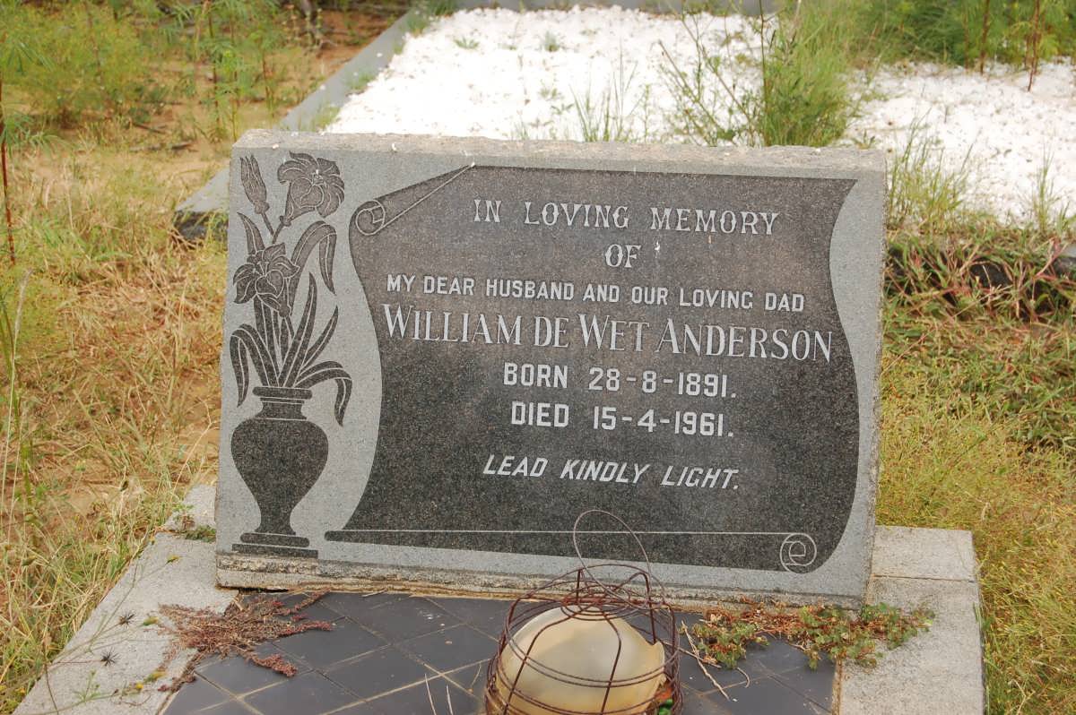ANDERSON William de Wet 1891-1961 &amp; Johanna 1908-1996