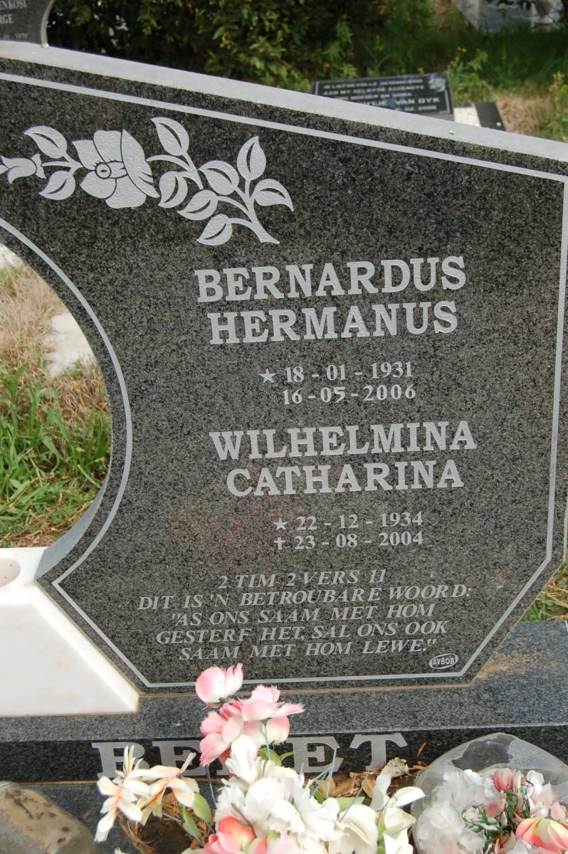 BERET Bernardus Hermanus 1931-2006 &amp; Wilhelmina Catharina 1934-2004