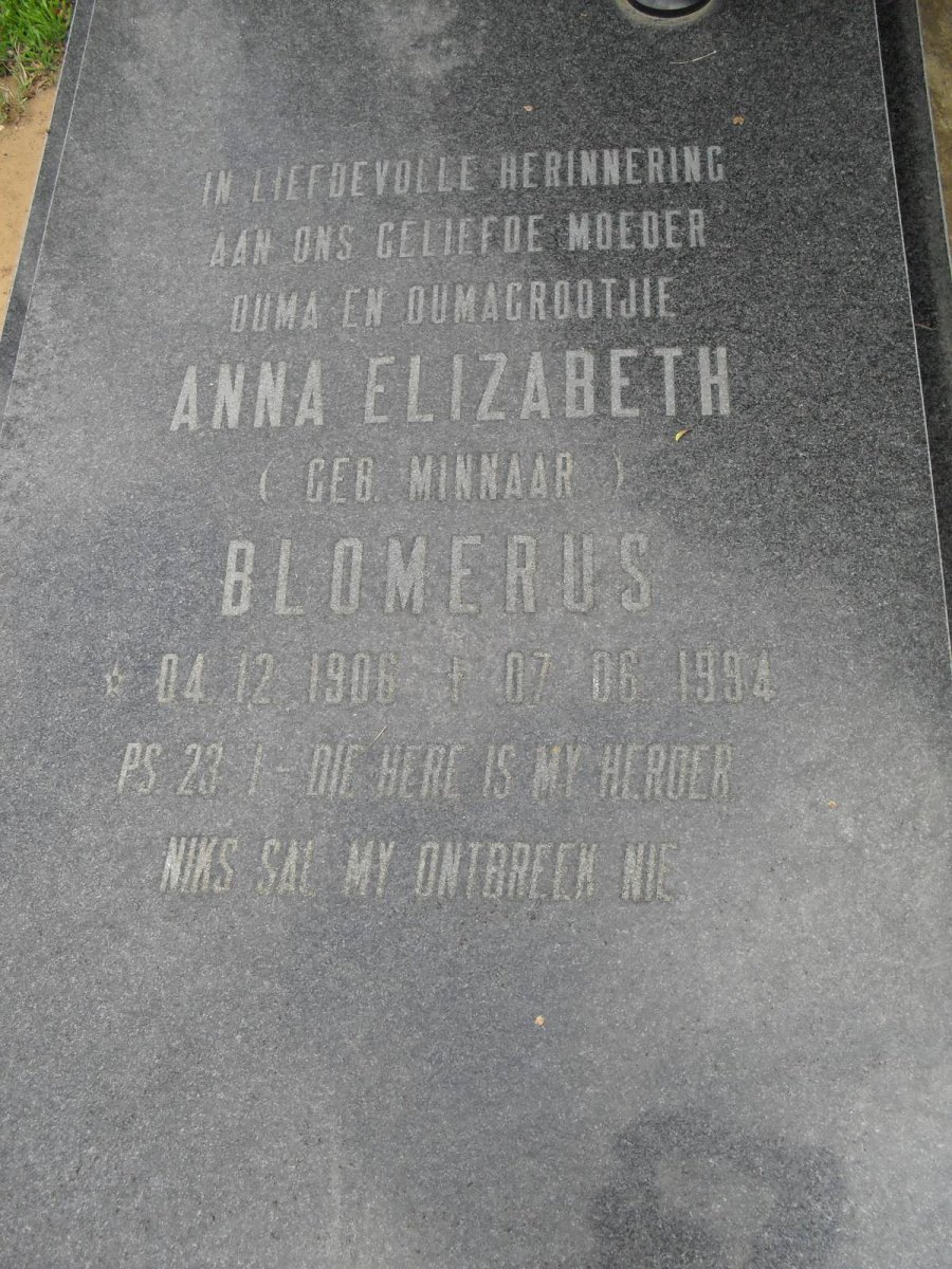 BLOMERUS Anna Elizabeth nee MINNAAR 1906-1994