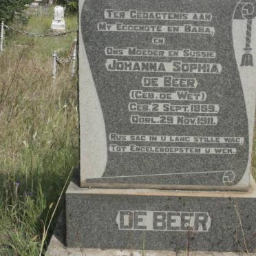 BEER Johanna Sophia, de nee DE WET 1869-1911