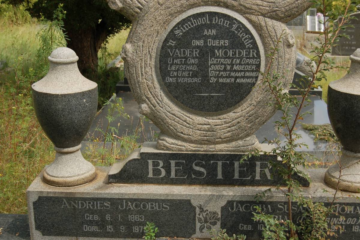 BESTER Andries Jacobus 1883-1973 &amp; Jacoba Susanna Johanna PRINSLOO 1888-1958