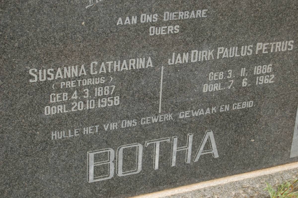 BOTHA Jan Dirk Paulus Petrus 1886-1962 &amp; Susanna Catharina PRETORIUS 1887-1958