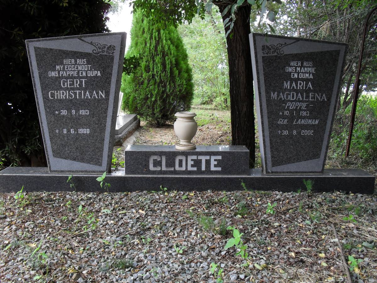 CLOETE Gert Christiaan 1913-1988 &amp; Maria Magdalena LANDMAN 1913-2002