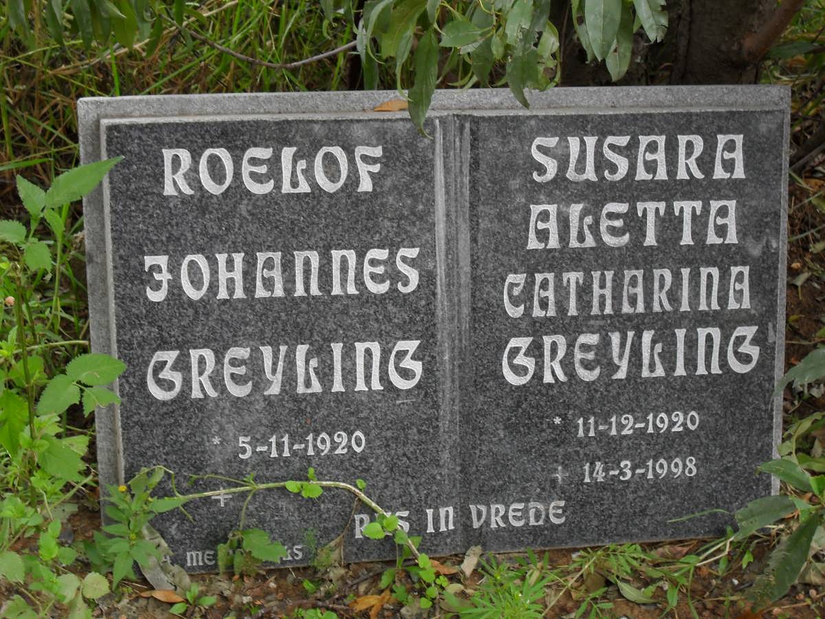 GREYLING Roelof Johannes 1920- &amp; Susara Aletta Catharina 1920-1998