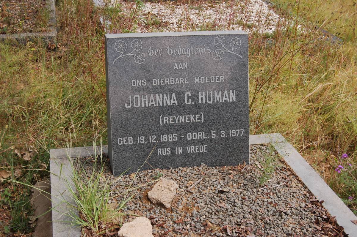 HUMAN Johanna C. nee REYNEKE 1885-1977