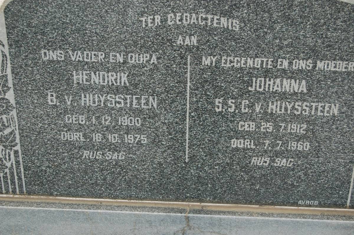 HUYSSTEEN Hendrik B., v. 1900-1975 &amp; Johanna S.S.C. 1912-1960