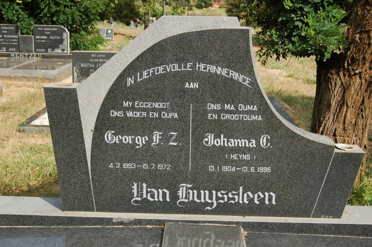 HUYSSTEEN George F.Z., van 1893-1972 &amp; Johanna C. HEYNS 1904-1995