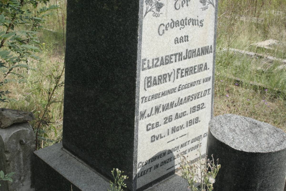 JAARSVELDT Elizabeth Johanna, van nee FERREIRA 1892-1918