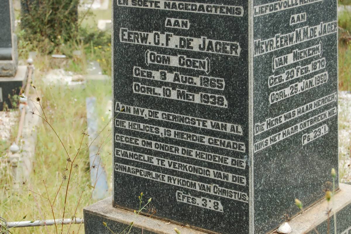 JAGER C.F., de 1865-1938 &amp; M.M. VAN NIEKERK 1870-1950