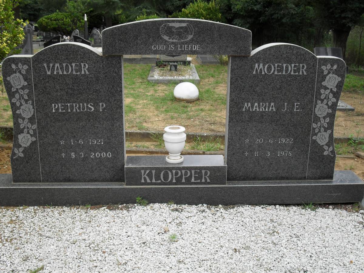 KLOPPER Petrus P. 1921-2000 &amp; Maria J.E. 1922-1978