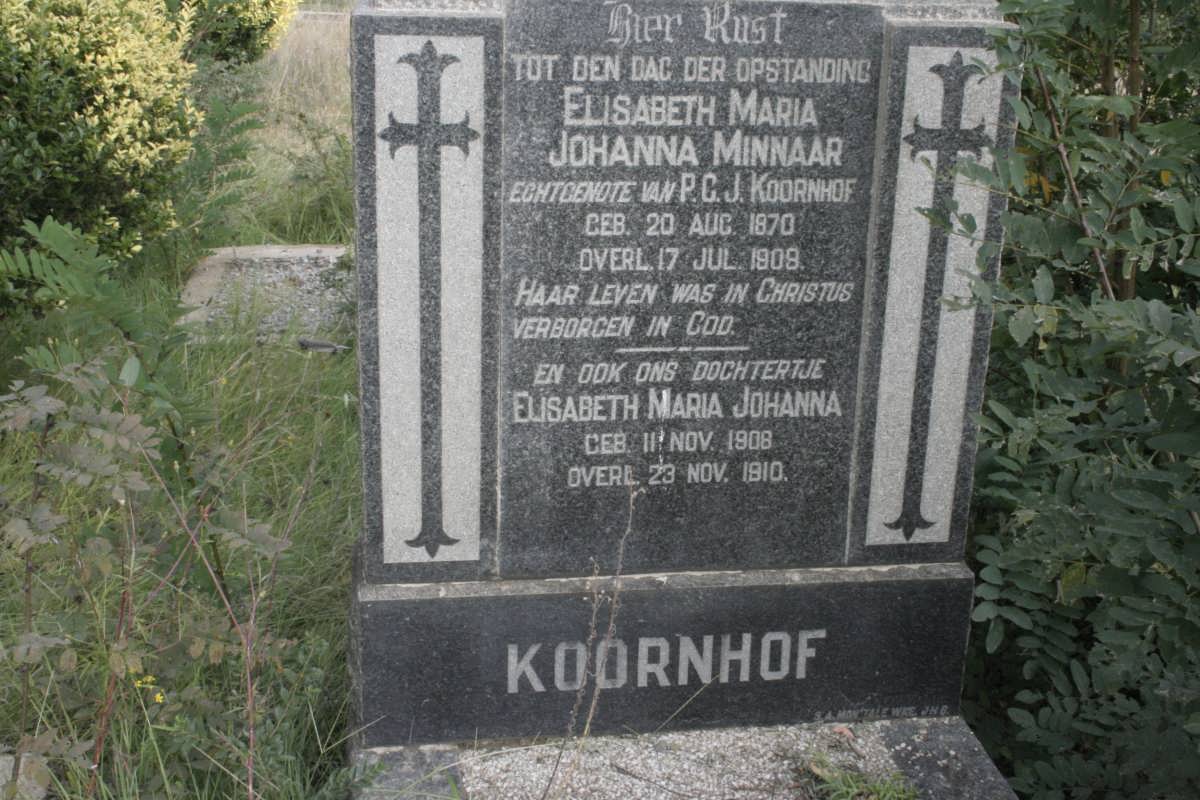 KOORNHOF Elisabeth Maria Johanna nee MINNAAR 1870-1909 :: KOORNHOF Elisabeth Maria Johanna 1909-1910