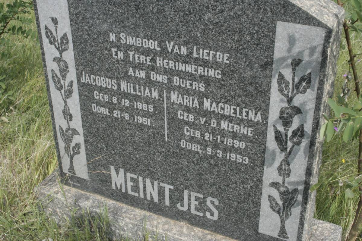 MEINTJES Jacobus William 1885-1951 &amp; Maria Magdelena V.D. MERWE 1890-1953