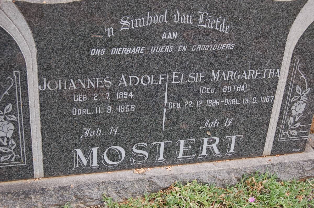 MOSTERT Johannes Adolf 1894-1956 &amp; Elsie Margaretha BOTHA 1886-1987