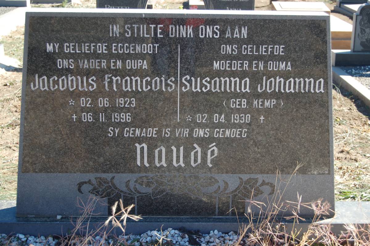 NAUDé Jacobus Francois 1923-1996 &amp; Susanna Johanna KEMP 1930-