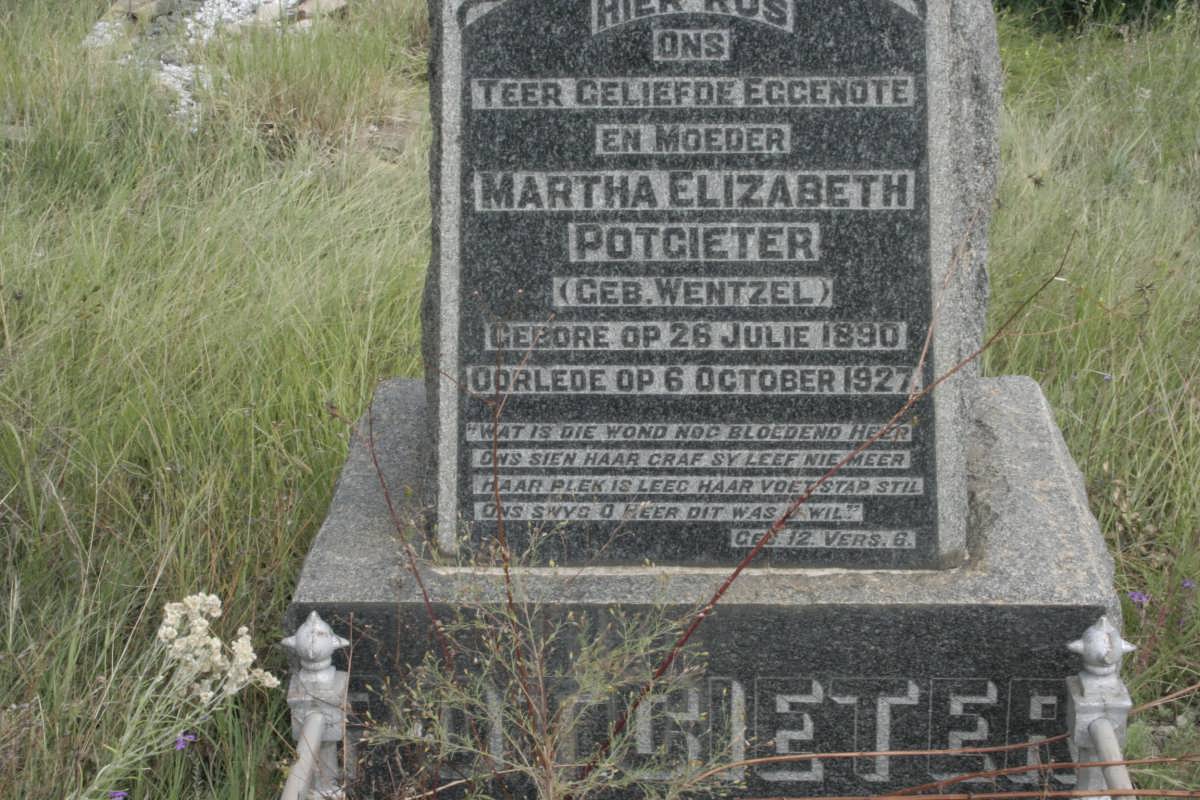 POTGIETER Martha Elizabeth nee WENTZEL 1890-1927