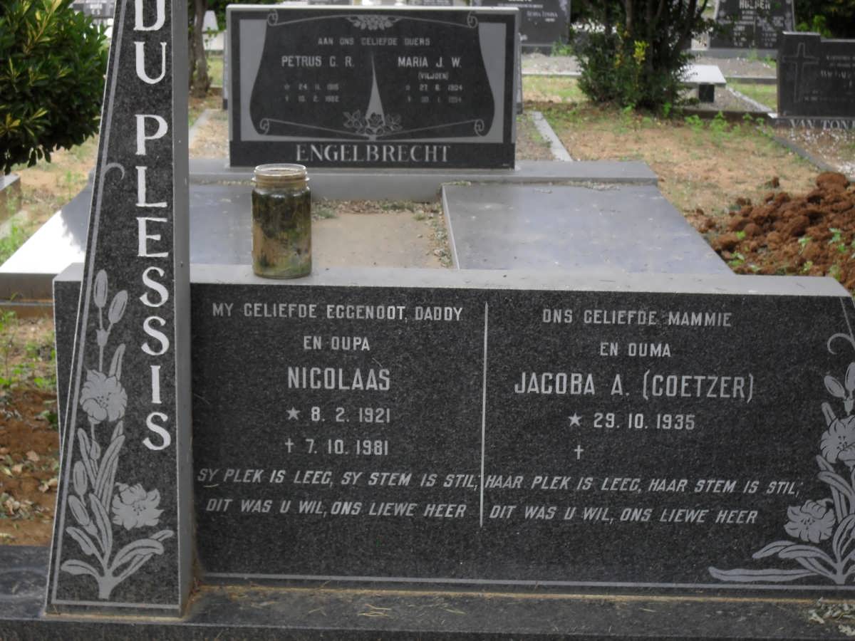 PLESSIS Nicolaas, du 1921-1981 &amp; Jacoba A. COETZER 1935-