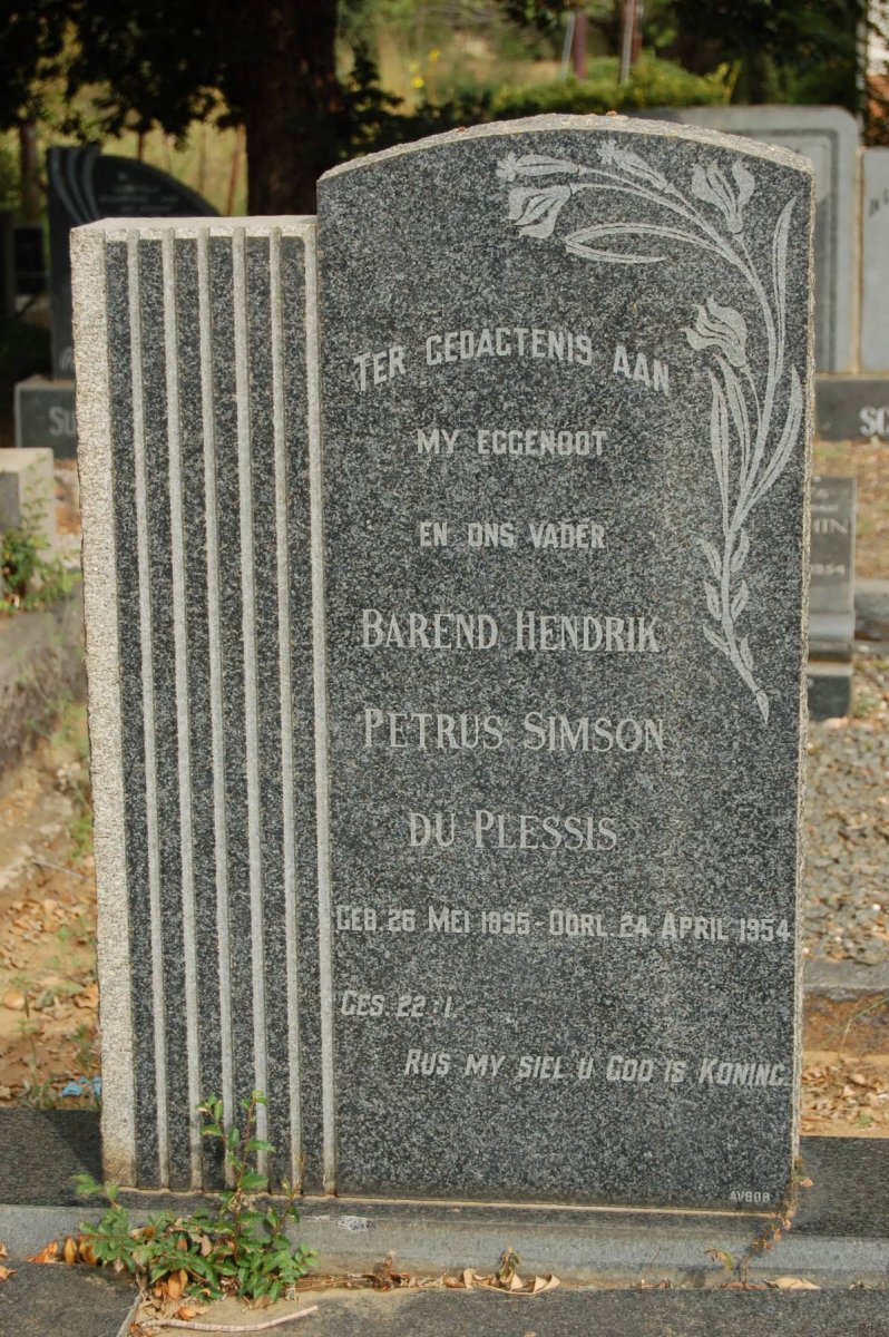 PLESSIS Barend Hendrik Petrus Simson, du 1895-1954