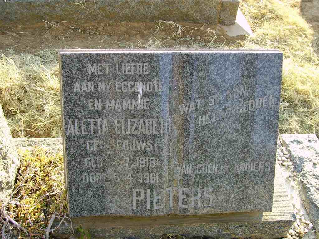 PIETERS Aletta Elizabeth nee GOUWS 1916-1961
