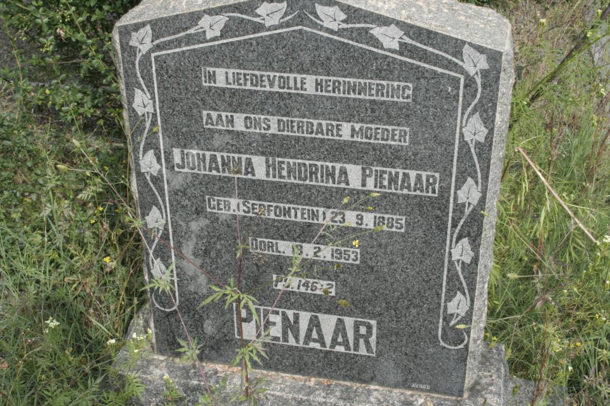 PIENAAR Johanna Hendrina nee SERFONTEIN 1885-1953