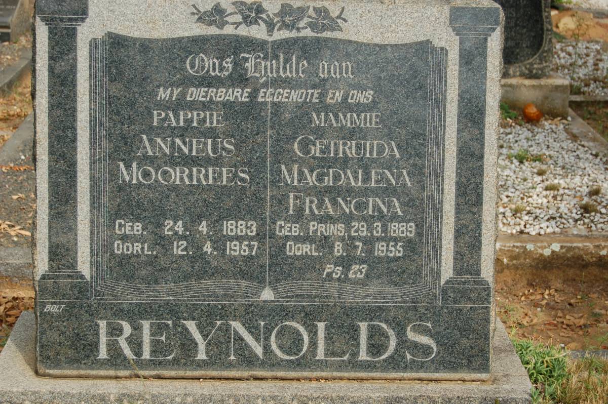 REYNOLDS Anneus Moorrees 1883-1957 &amp; Getruida Magdalena Francina PRINS 1889-1955