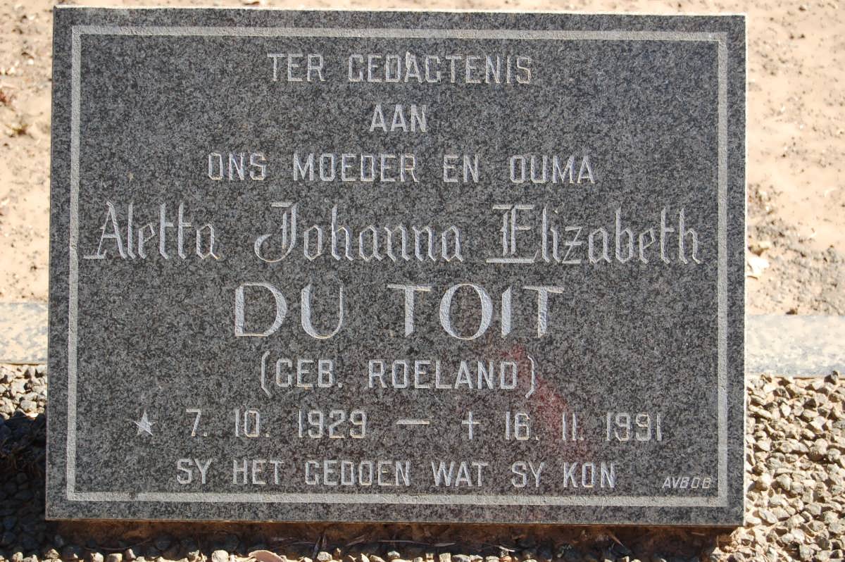 TOIT Aletta Johanna Elizabeth, du nee ROELAND 1929-1991