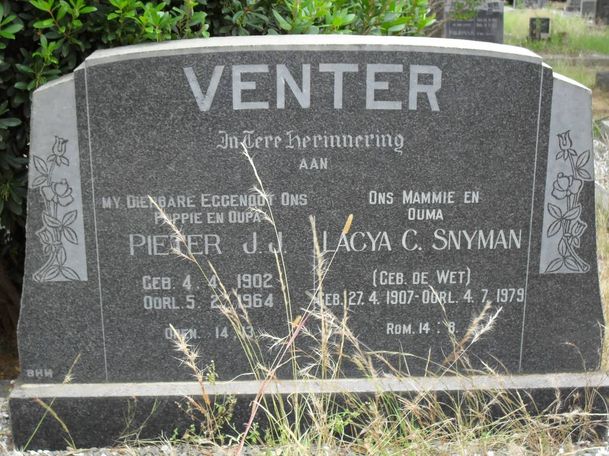 VENTER Pieter J.J. 1902-1964 &amp; Lacya C. Snyman DE WET 1907-1979