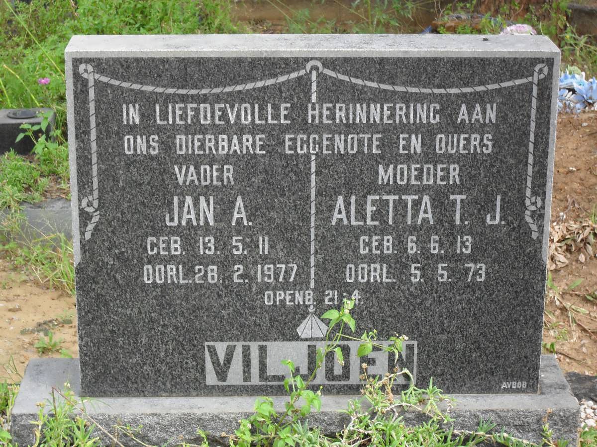 VILJOEN Jan A. 1911-1977 &amp; Aletta T.J. 1913-1973