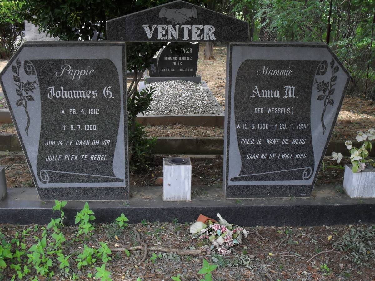 VENTER Johannes G. 1912-1980 &amp; Anna M. WESSELS 1930-1998