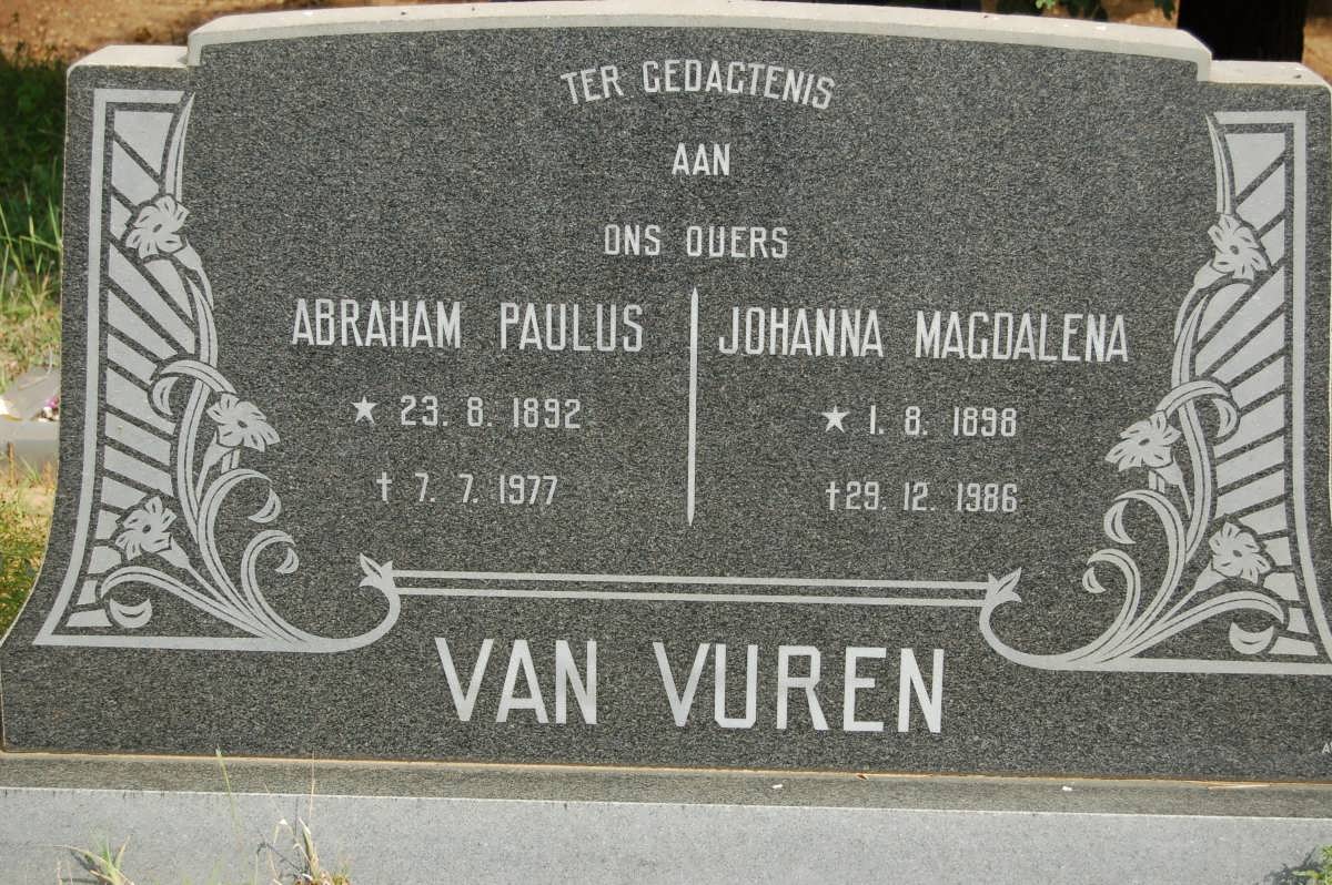 VUREN Abraham Paulus, van 1892-1977 &amp; Johanna Magdalena 1898-1986