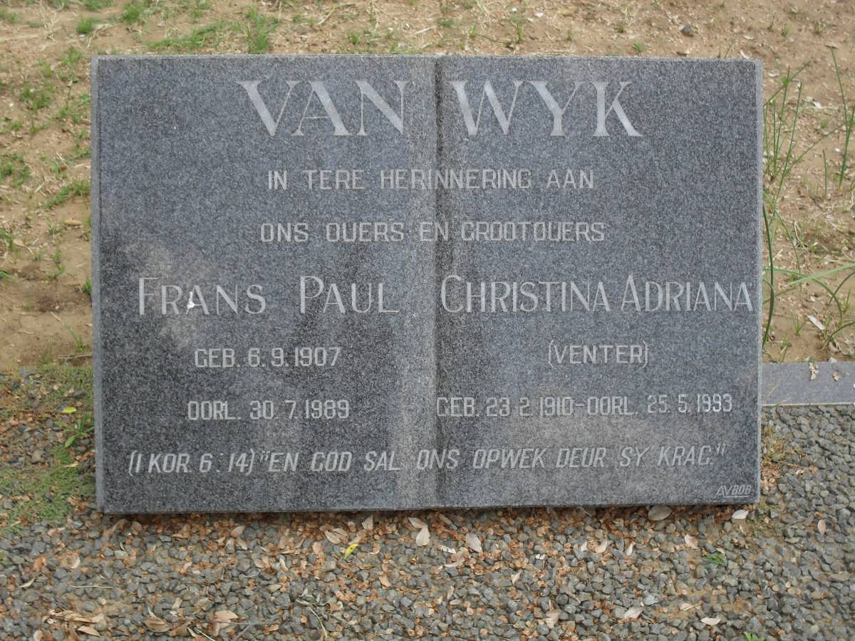 WYK Frans Paul, van 1907-1989 &amp; Christina Adriana VENTER 1910-1993