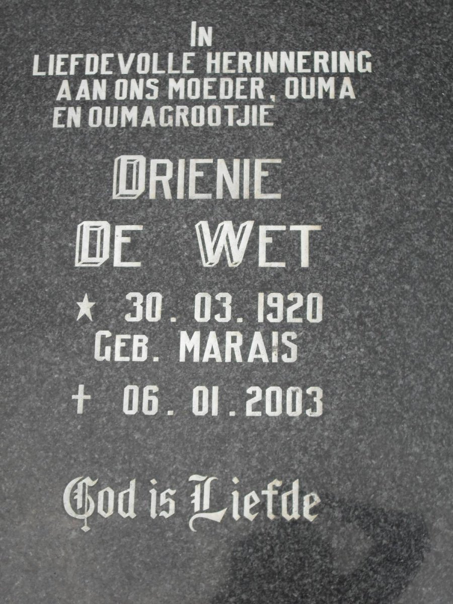 WET Drienie, de nee MARAIS 1920-2003
