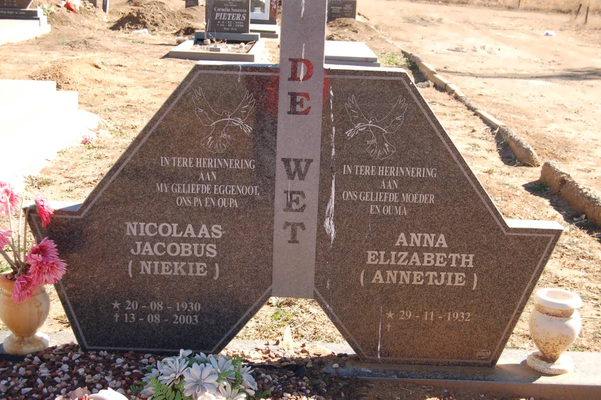 WET Nicolaas Jacobus, de 1930-2003 &amp; Anna Elizabeth 1932