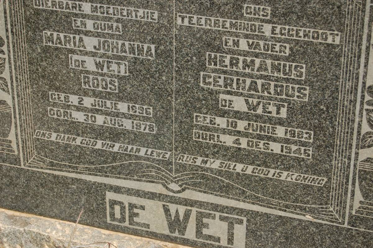 WET Hermanus Gerhardus, de 1883-1946 &amp; Maria Johanna ROOS 1896-1978