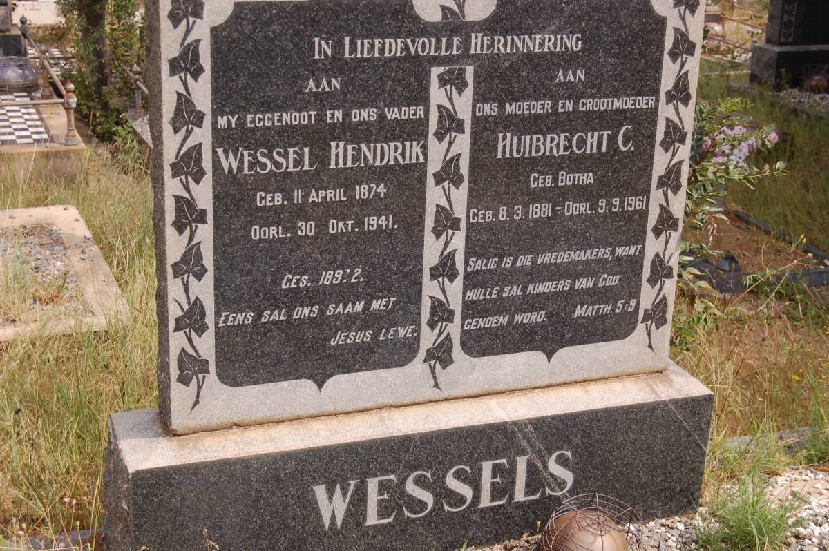 WESSELS Wessel Hendrik 1874-1941 &amp; Huibrecht C. BOTHA 1881-1961